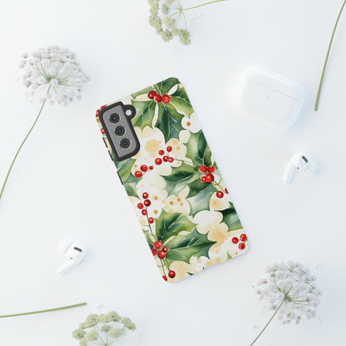 Christmas Holly on a Golden Background - Impact Resistant Phone Case